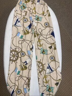 Maeve Beige Nautical Sail Boat  & Anchor Print Pants